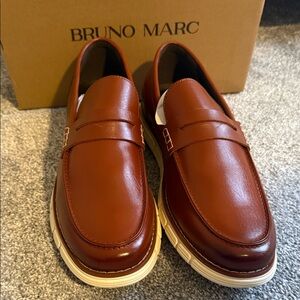 Bruno Marc Men's Tan Leather Slip-On Penny Loafers